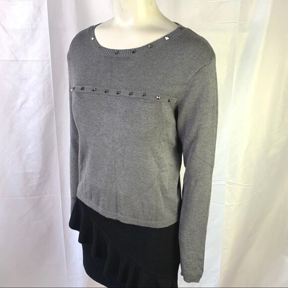 DIVIDED H&M GREY SWEATSHIRT KNIT TOP STUDS CREWNECK LONG SLEEVE SWEATSHIRT SMALL - Picture 11 of 13